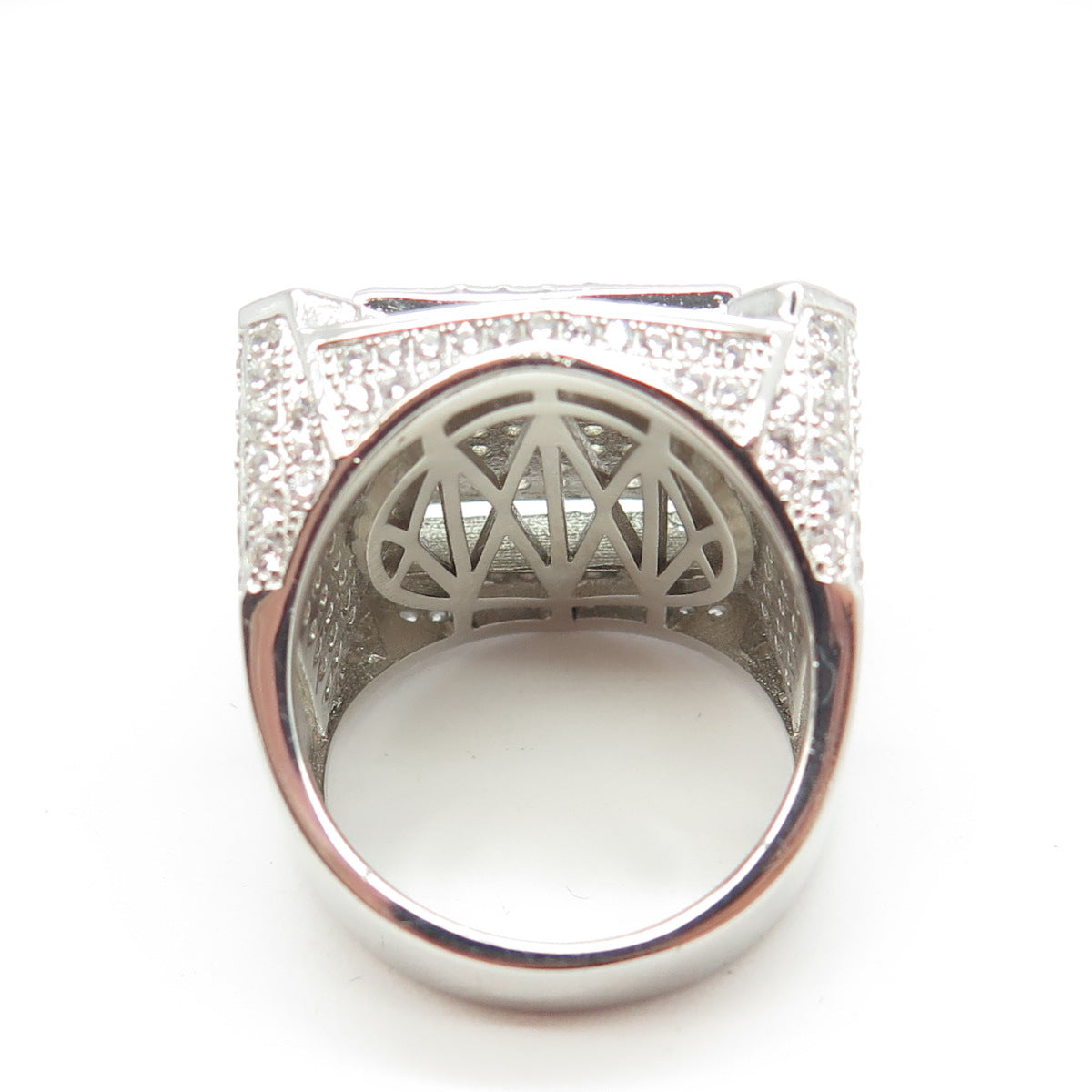 925 Sterling Silver Pave C Z Domed Ring Size 8.5