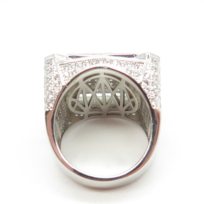 925 Sterling Silver Pave C Z Domed Ring Size 8.5