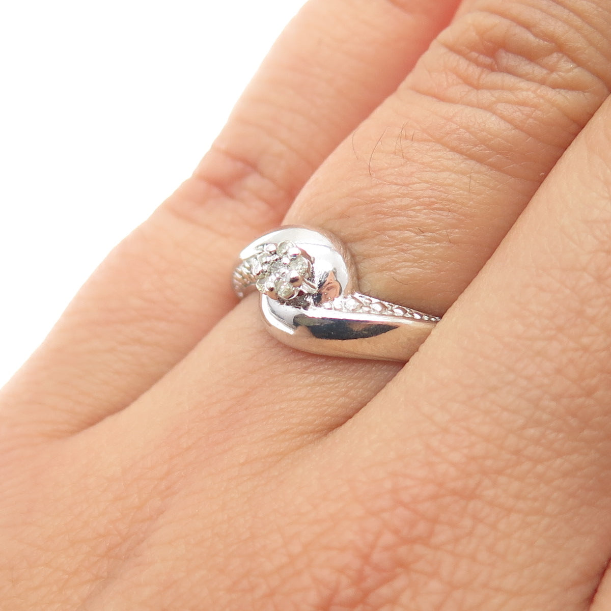 BGE BRADFORD 925 Sterling Silver Real Round-Cut Diamond Ring Size 6.25
