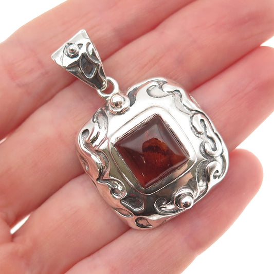 Silpada 925 Sterling Silver Vintage Real Amber Oxidized Charm Pendant
