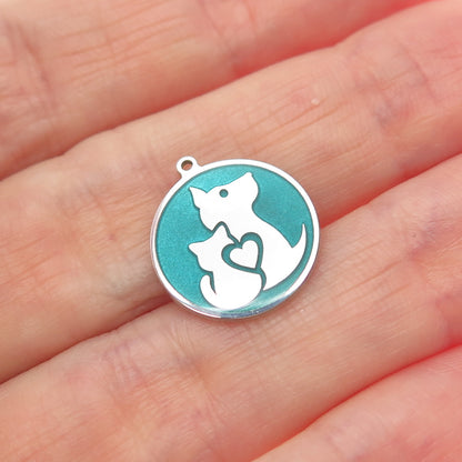 925 Sterling Silver Turquoise Enamel Cat Dog Friendship Minimalist Charm Pendant