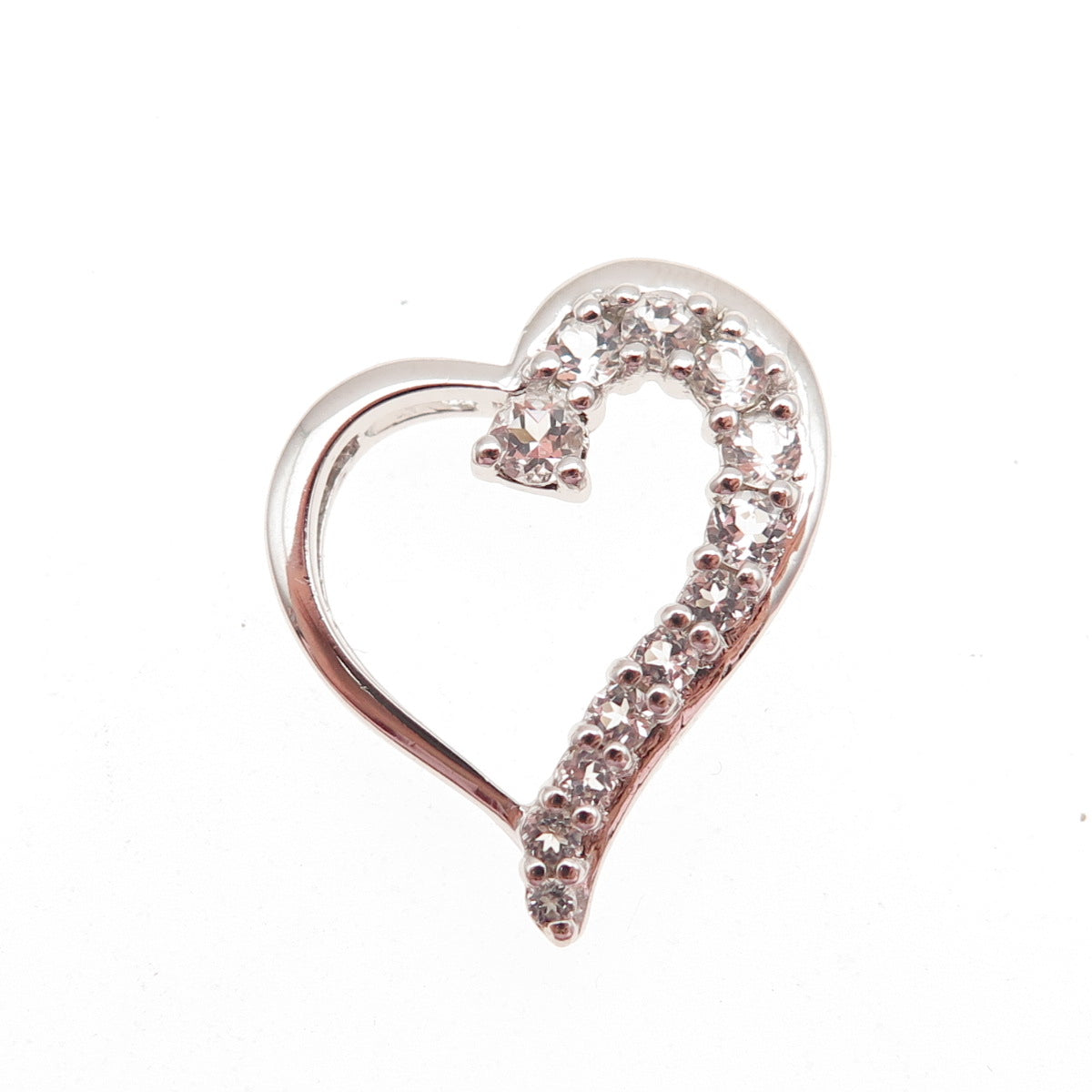 925 Sterling Silver Real Round-Cut White Topaz Heart Mini Slide Charm Pendant