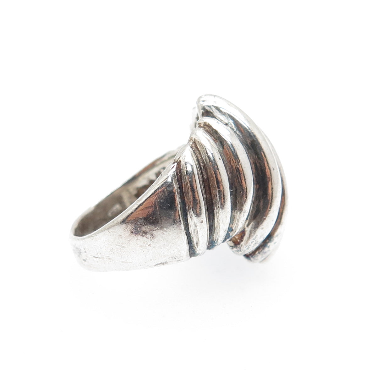 925 Sterling Silver Vintage Modernist Ribbed Oxidized Ring Size 5.25