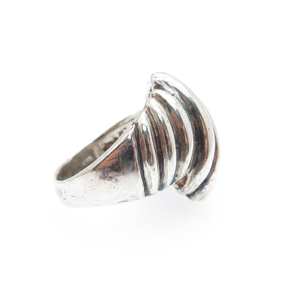 925 Sterling Silver Vintage Modernist Ribbed Oxidized Ring Size 5.25
