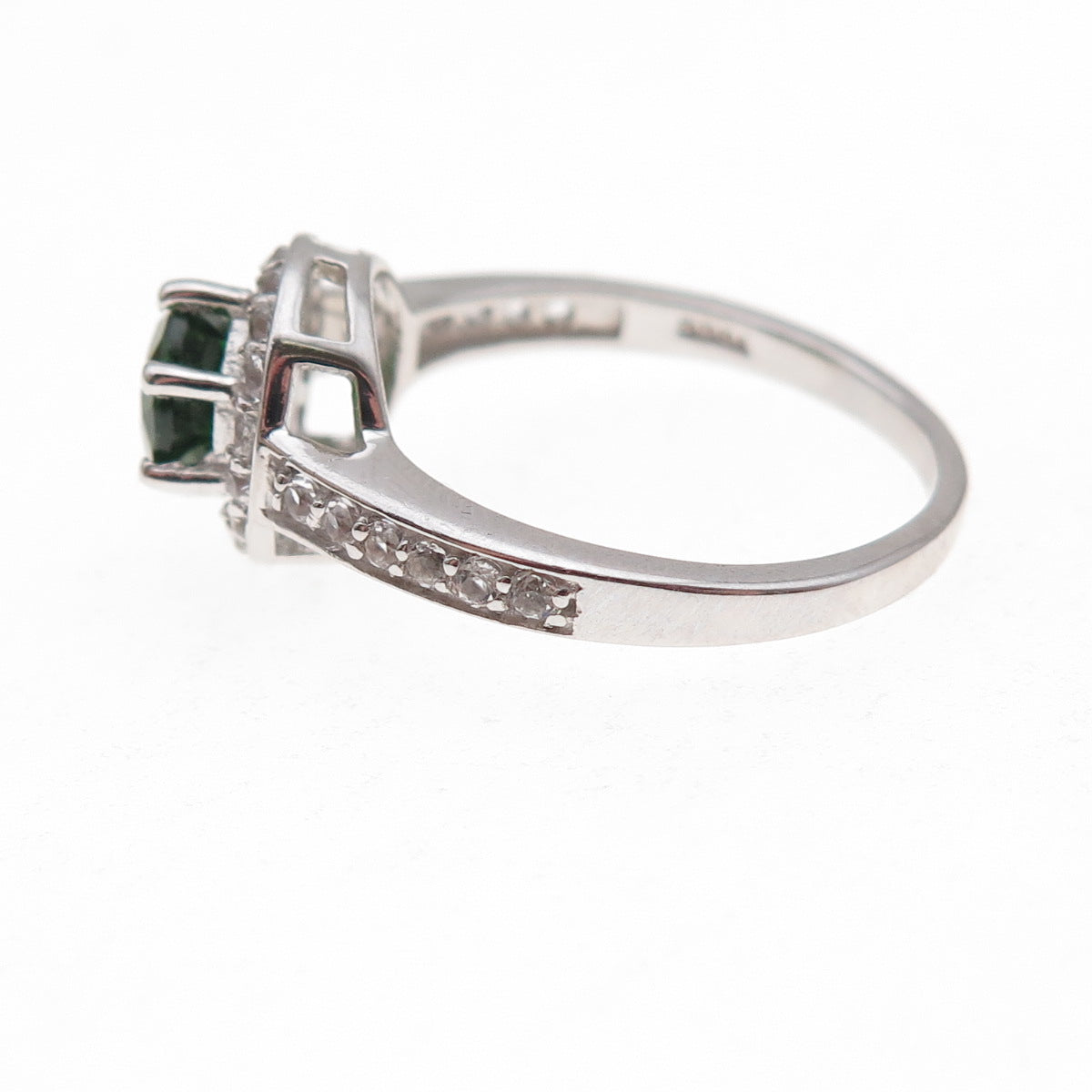 925 Sterling Silver Real Round-Cut Peridot & White Topaz Ring Size 8