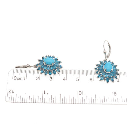 D'Joy 925 Sterling Silver Real Sleeping Beauty Turquoise Apatite Dangle Earrings