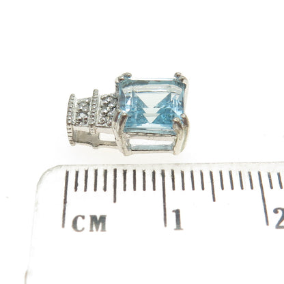 925 Sterling Silver Real Blue Topaz Gemstone & C Z Pendant