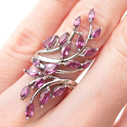 925 Sterling Silver Real Pear & Marquise-Cut Amethyst Bypass Ring Size 6