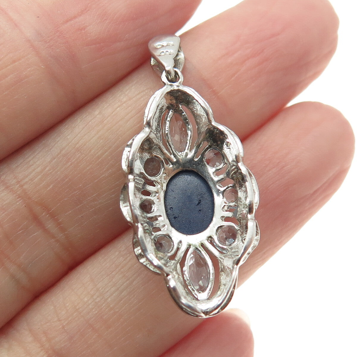 CHUCK CLEMENCY Sterling Silver Real Diamond Accent Sapphire & Blue Topaz Pendant