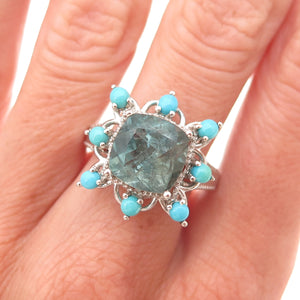 Chuck Clemency 925 Sterling Silver Real Aquamarine & Turquoise Ring Size 8