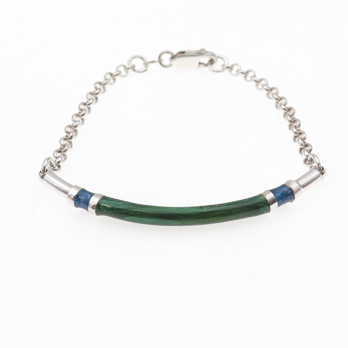 925 Sterling Silver Vintage Enamel Bar Rolo Link Bracelet 6.5"