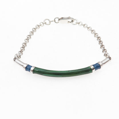 925 Sterling Silver Vintage Enamel Bar Rolo Link Bracelet 6.5"