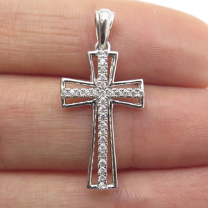925 Sterling Silver Round-Cut Shaped C Z Cross Pendant