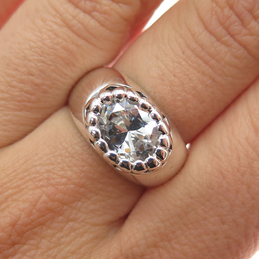 MILOR 925 Sterling Silver Vintage Oval-Cut C Z Modernist Ring Size 7