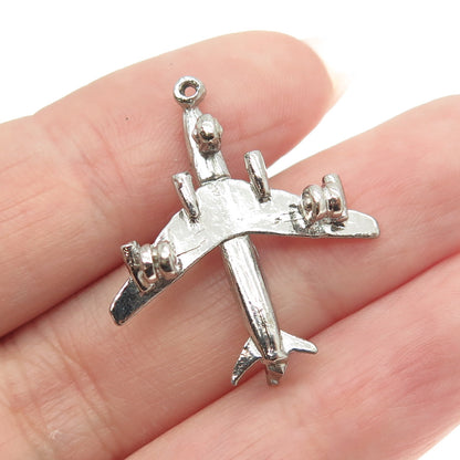 925 Sterling Silver Vintage Airplane 3D Pendant