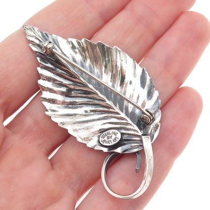 JEWELART 925 Sterling Silver Vintage Floral Leaf Oxidized Pin Brooch