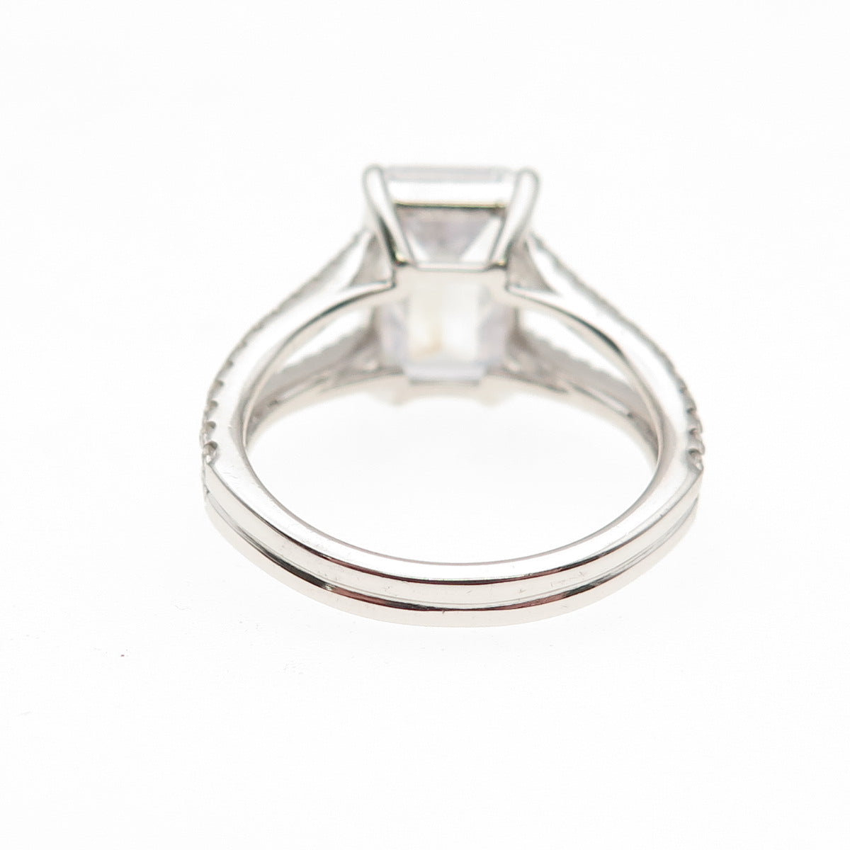 DSMK 925 Sterling Silver Emerald & Round-Cut C Z Engagement Ring Size 7
