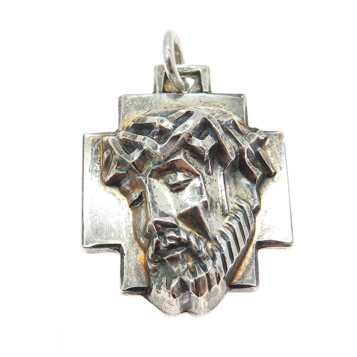 M. DE JEAN 925 Sterling Silver Vintage Jesus Cross Religious Pendant