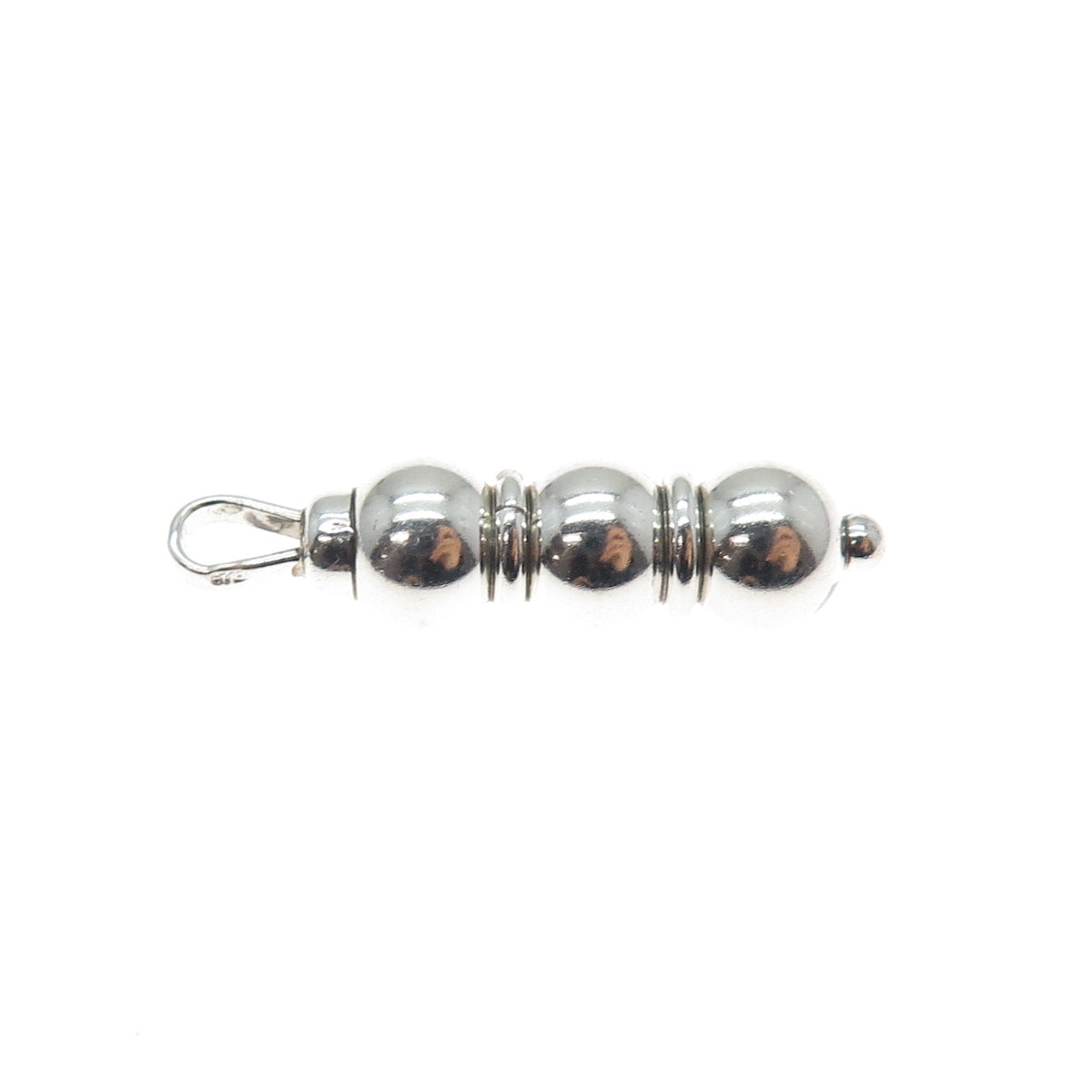 925 Sterling Silver Vintage Baby Beaded Rattle Minimalist 3D Charm Pendant