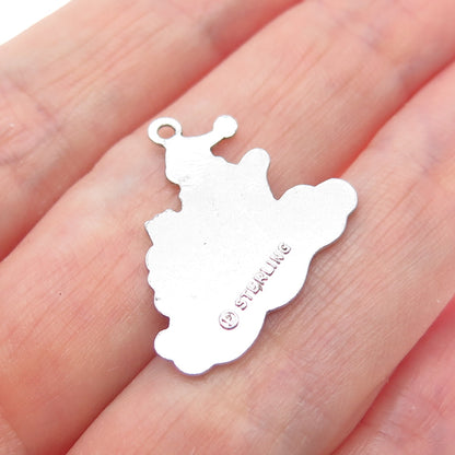 FRENCH & FRANKLIN 925 Sterling Vintage Enamel Santa Claus Sleigh Mini Pendant