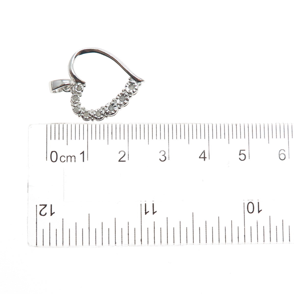 925 Sterling Silver Real Round-Cut Diamond Heart Minimalist Charm Pendant