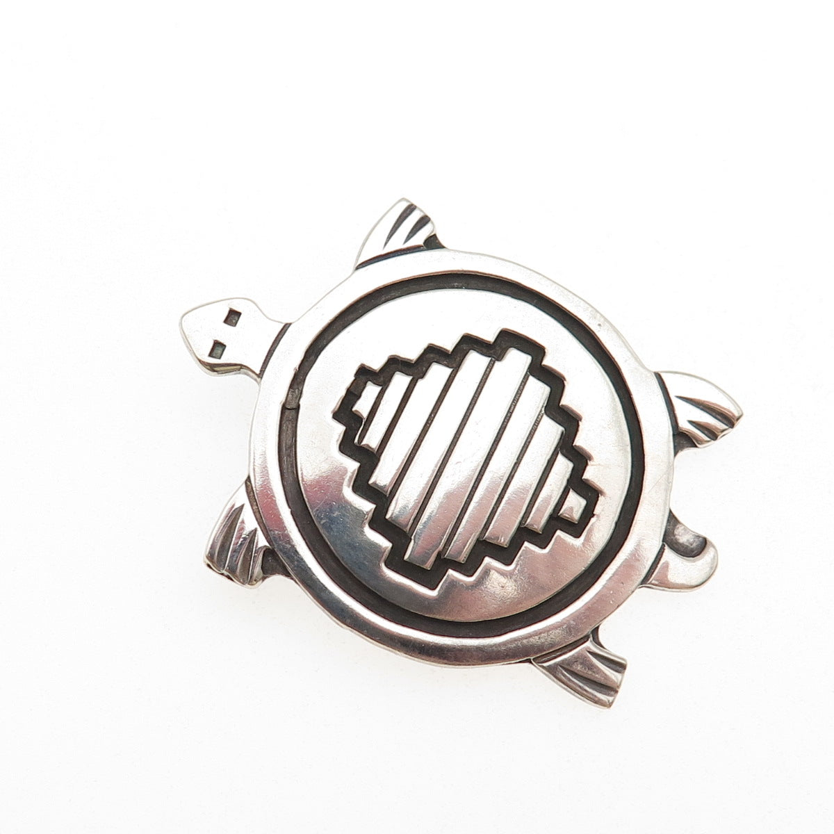 T. Thomas Navajo Old Pawn 925 Sterling Silver Vintage Turtle Tribal Pin Brooch