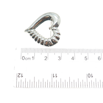 925 Sterling Silver Vintage Ribbed Heart Pin Brooch