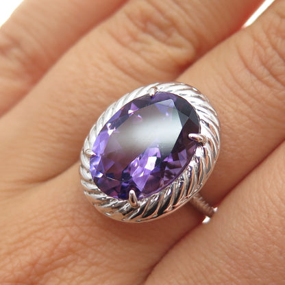 925 Sterling Silver Vintage Real Oval-Cut Amethyst Ring Size 6.75