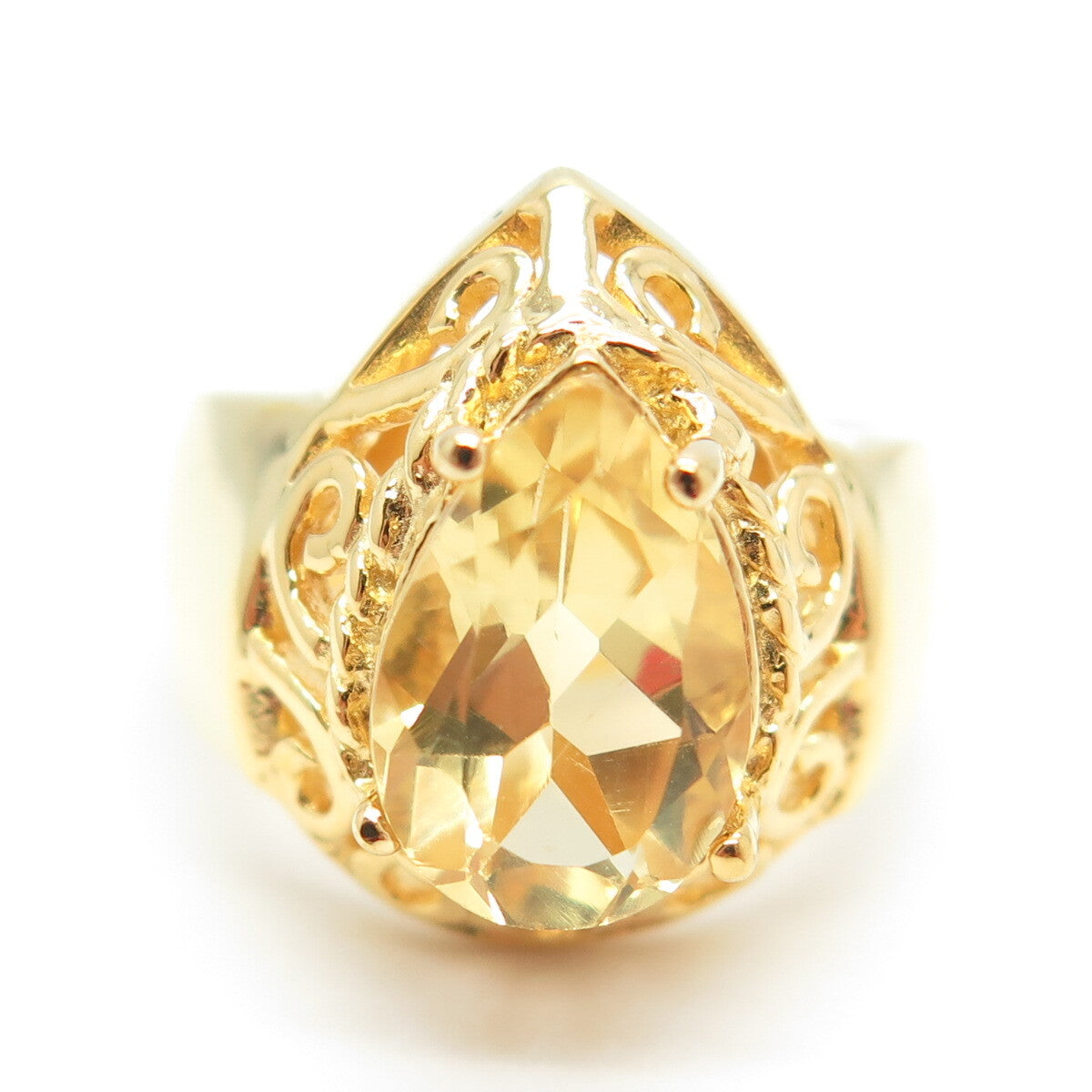CHATEAU D'ARGENT 925 Sterling Silver Gold Plated Real Citrine Ring Size 6.5