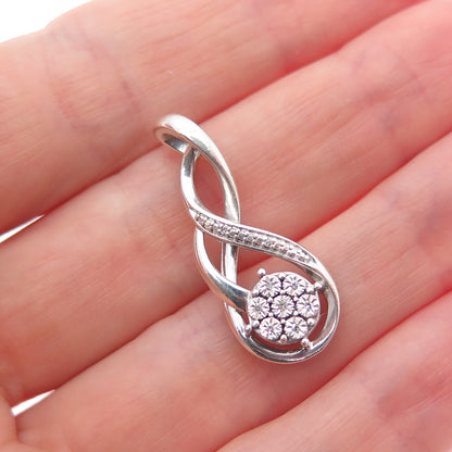 925 Sterling Silver Real Round-Cut Diamond Twisted Charm Pendant