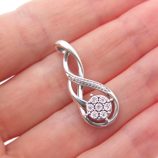 925 Sterling Silver Real Round-Cut Diamond Twisted Charm Pendant