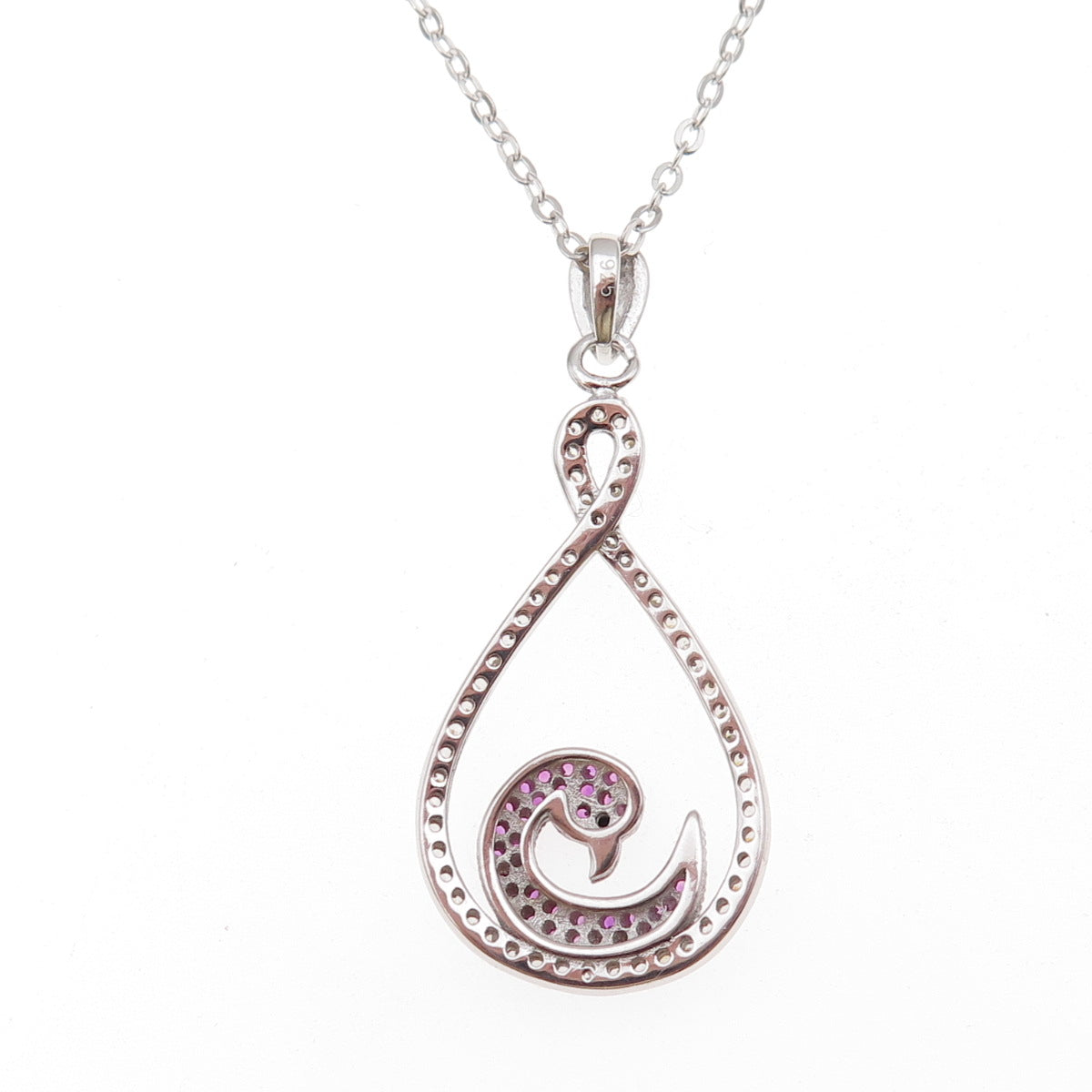925 Sterling Silver Lab-Created Ruby Real White Topaz Swan Chain Necklace 18"
