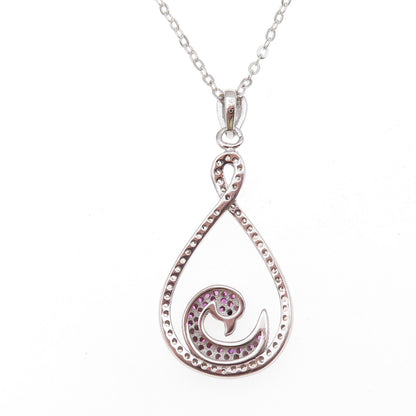 925 Sterling Silver Lab-Created Ruby Real White Topaz Swan Chain Necklace 18"