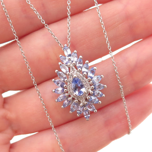 Chuck Clemency 925 Sterling Silver Real Tanzanite White Topaz Chain Necklace 20"