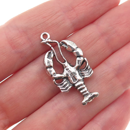 925 Sterling Silver Vintage Lobster Oxidized Charm Pendant