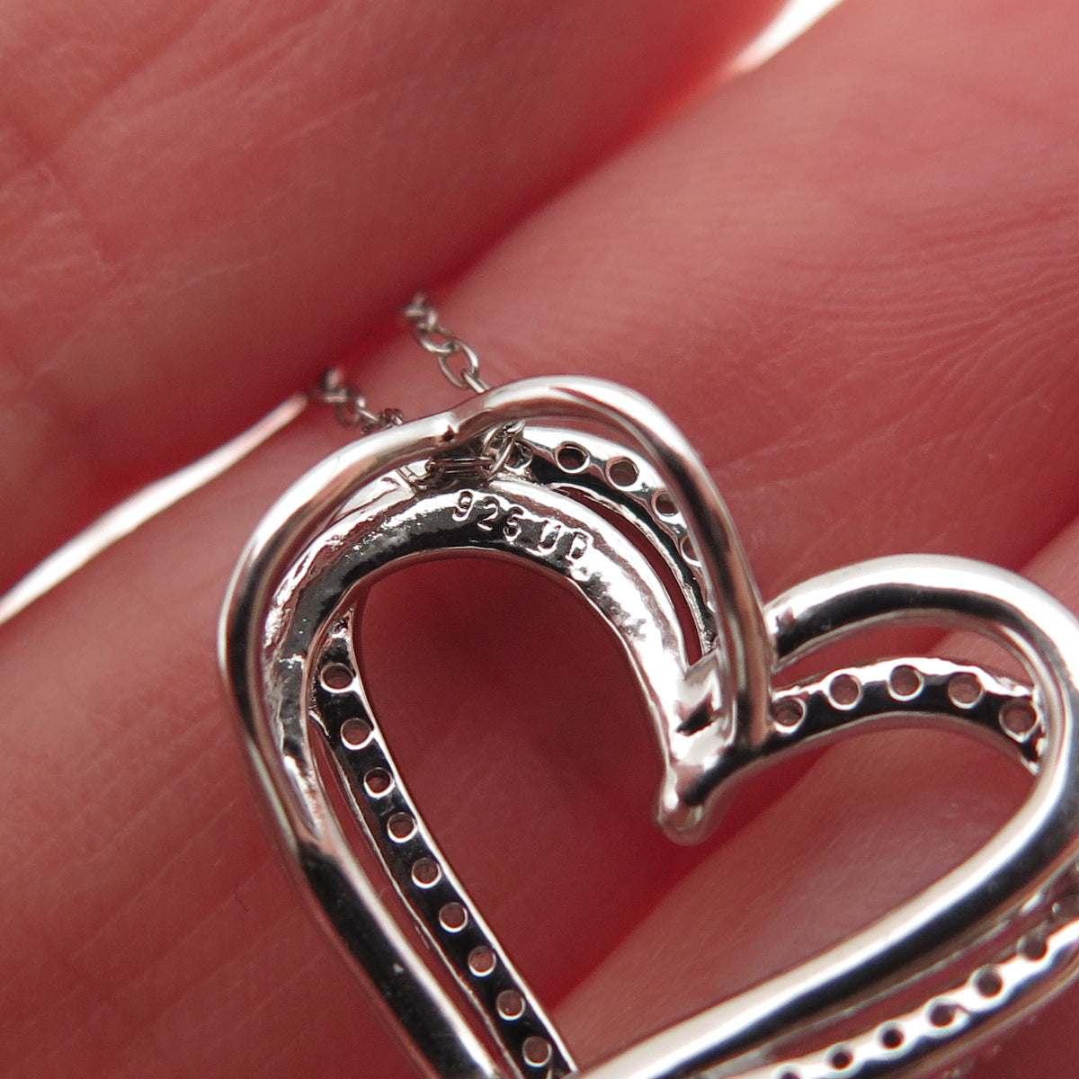 925 Sterling Silver Real Round-Cut Diamond Heart Cable Chain Necklace 18" w/ Box