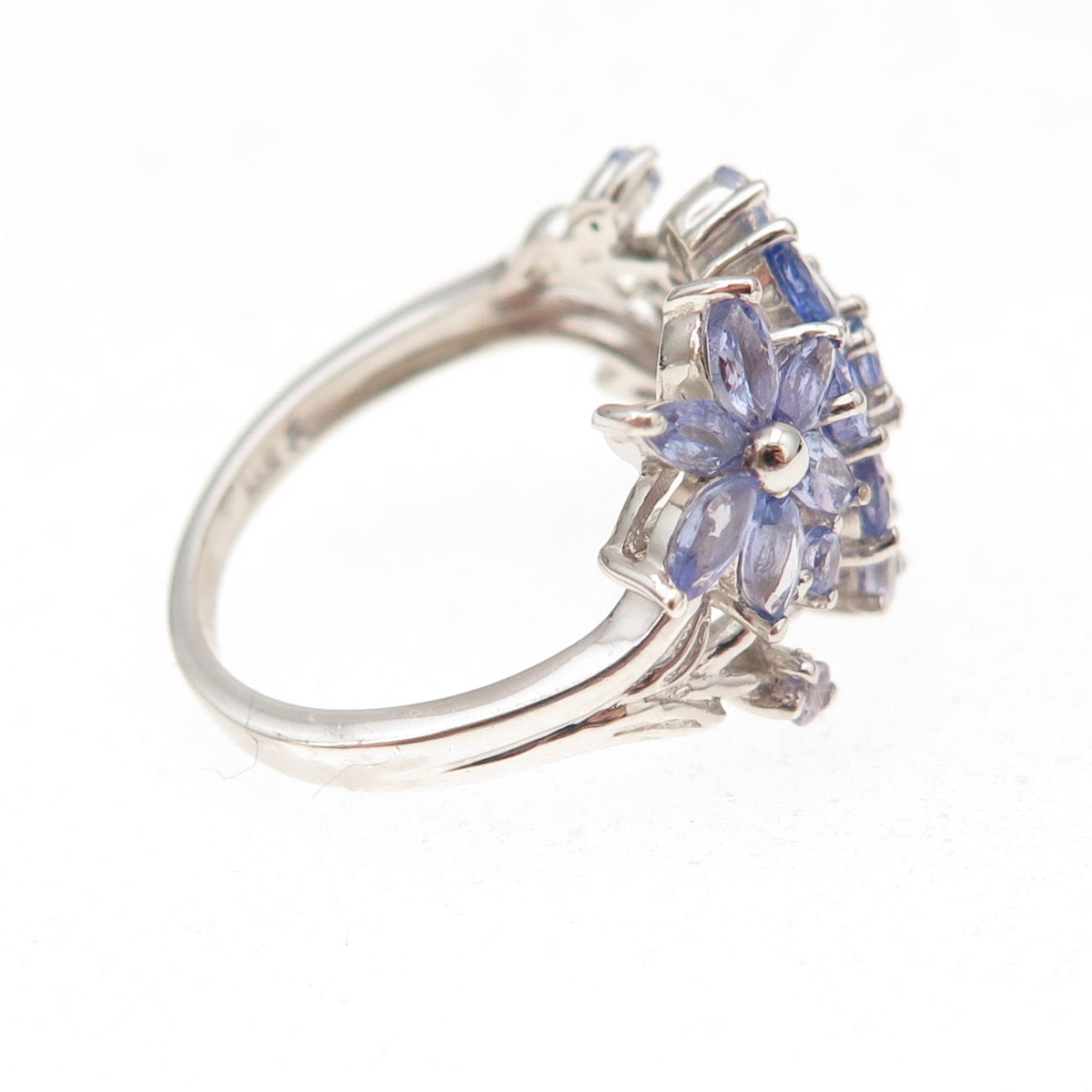 Chuck Clemency 925 Sterling Silver Real Tanzanite Floral Cluster Ring Size 8
