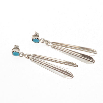 Old Pawn Sterling Silver Vintage Southwestern Turquoise Feather Dangle Earrings