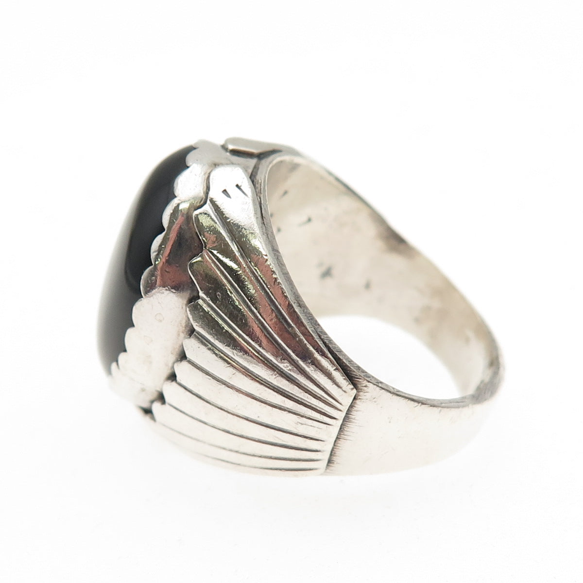 Old Pawn 925 Sterling Silver Vintage Southwestern Black Onyx Ring Size 8.25