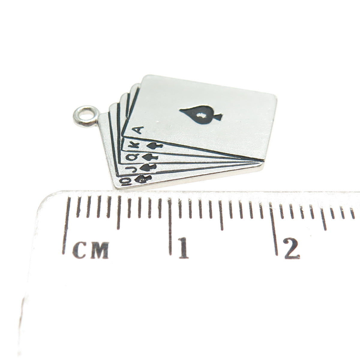 925 Sterling Silver Vintage Royal Flush Spades Poker Minimalist Charm Pendant