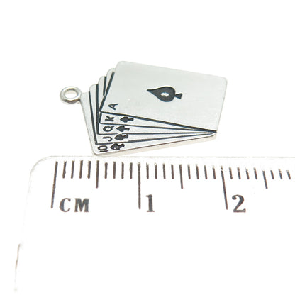 925 Sterling Silver Vintage Royal Flush Spades Poker Minimalist Charm Pendant