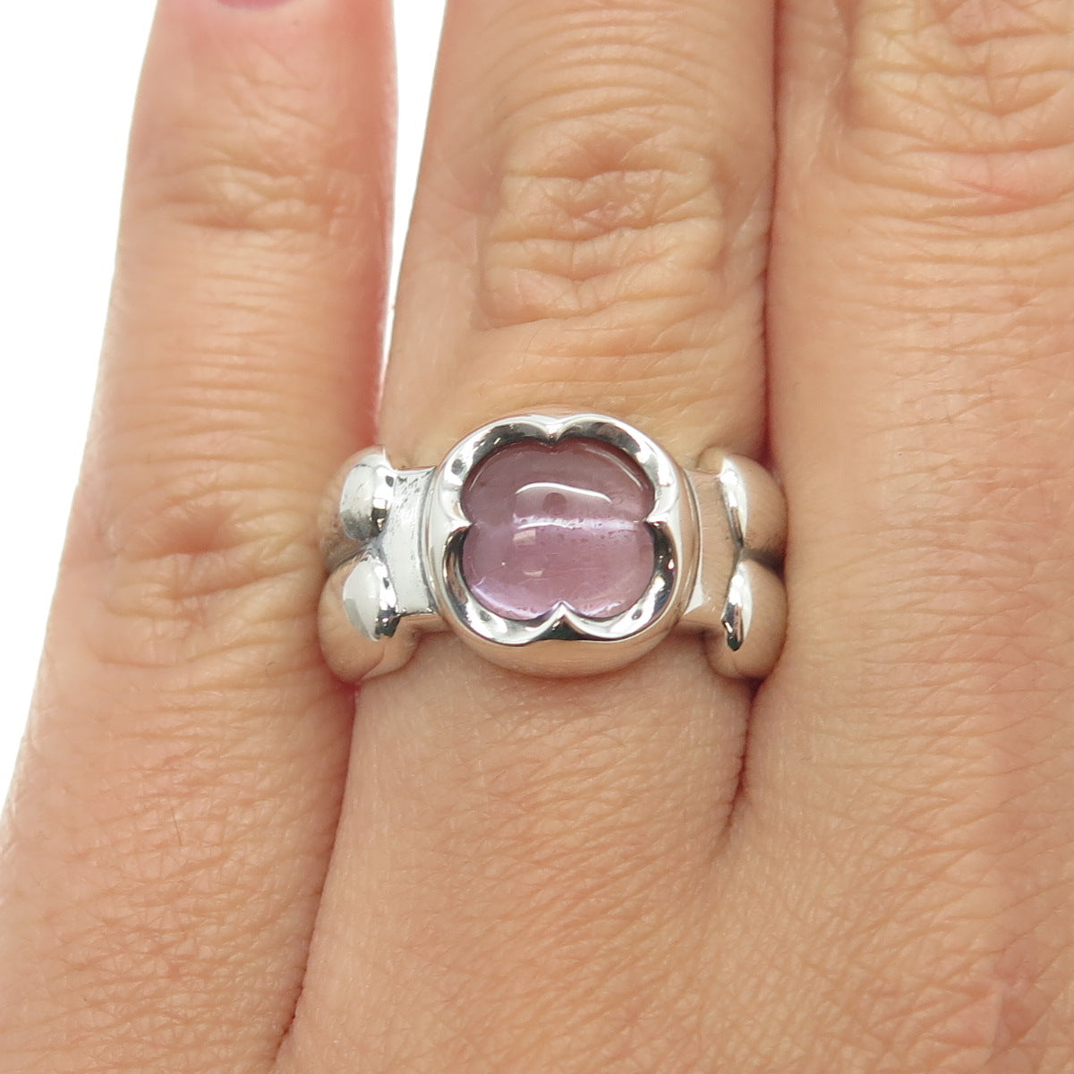 925 Sterling Silver Real Amethyst Modernist Ring Size 7.25