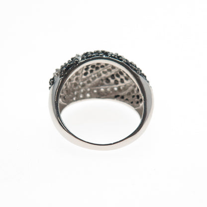 925 Sterling Silver Round-Cut Black & White C Z Floral Dome Ring Size 5.25