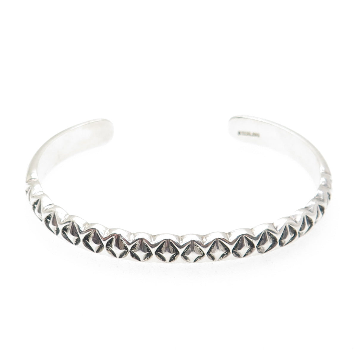 Old Pawn 925 Sterling Silver Vintage Diamond-Shape Adjustable Cuff Bracelet 6.5"