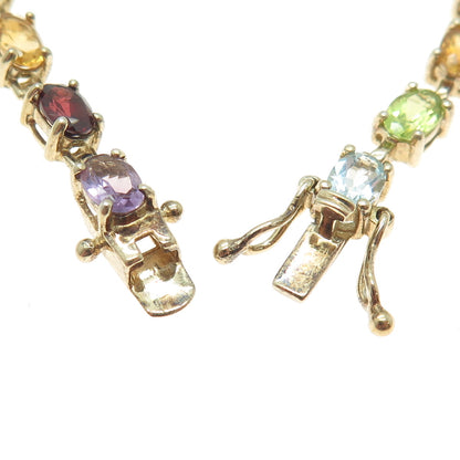 925 Sterling Gold Plated Real Topaz Amethyst Peridot Citrine Garnet Bracelet 7"