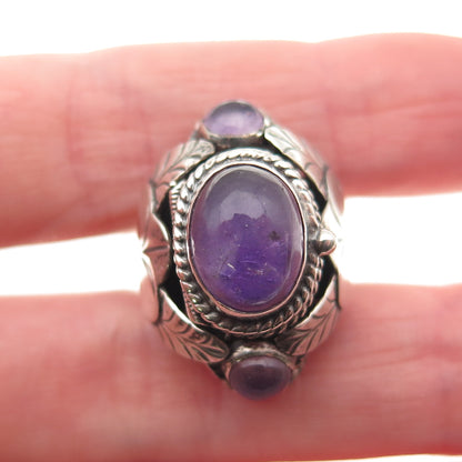 925 Sterling Vintage Mexico Real Amethyst Adjustable Poison Ring Size 7.75