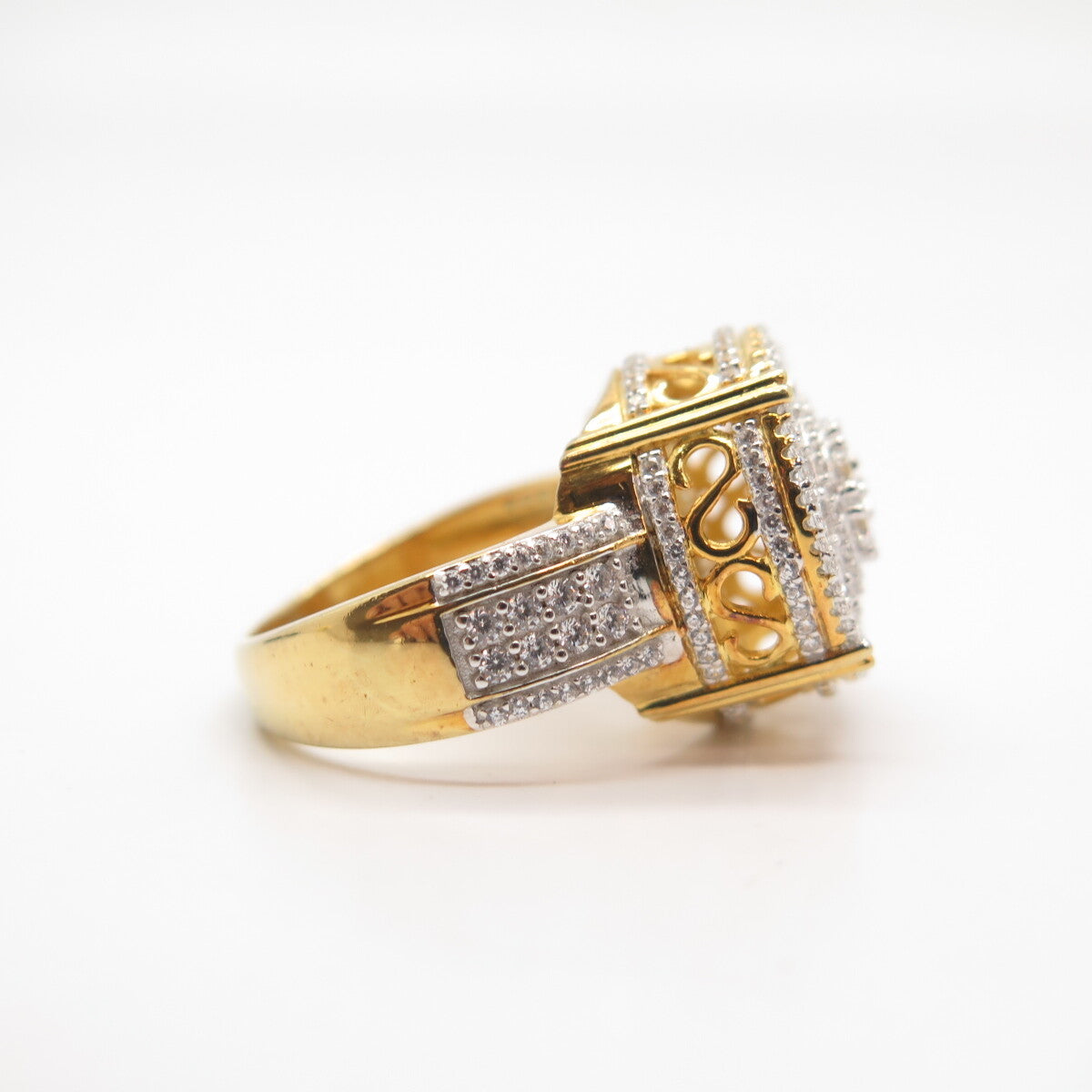 925 Sterling Silver Gold Plated Swarovski Pave C Z Round Ring Size 8 3/4