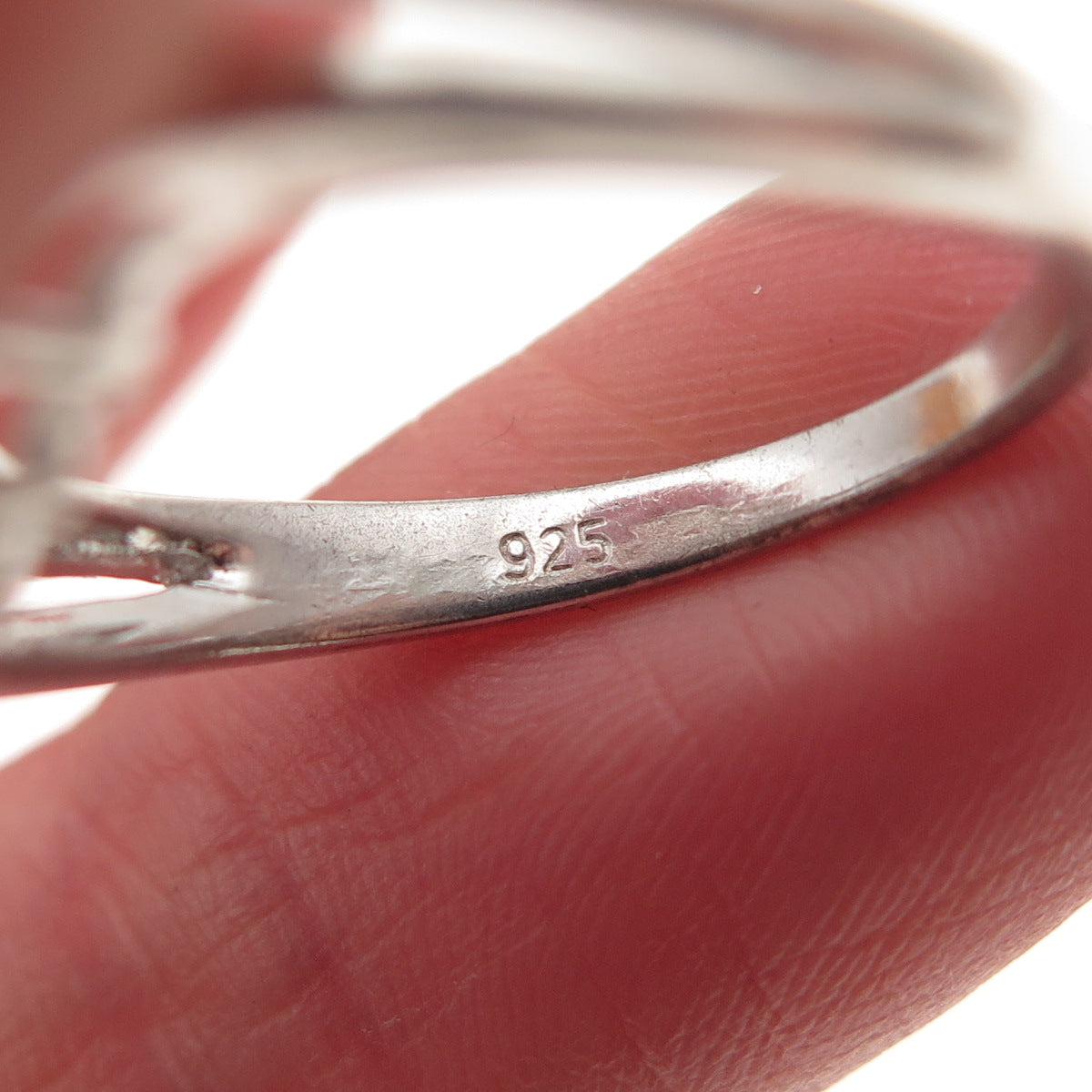 925 Sterling Silver Real Round-Cut Diamond Bypass Ring Size 7.25