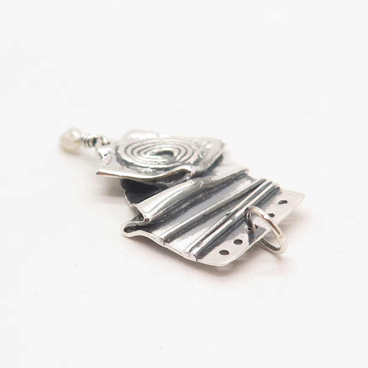 925 Sterling Silver Vintage Real Pearl Fingerprint Modernist Pendant