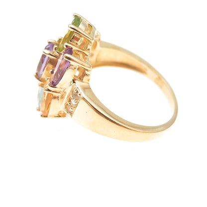 Han 925 Sterling Silver Gold Plated Real Multi-Color Gem Cluster Ring Size 8